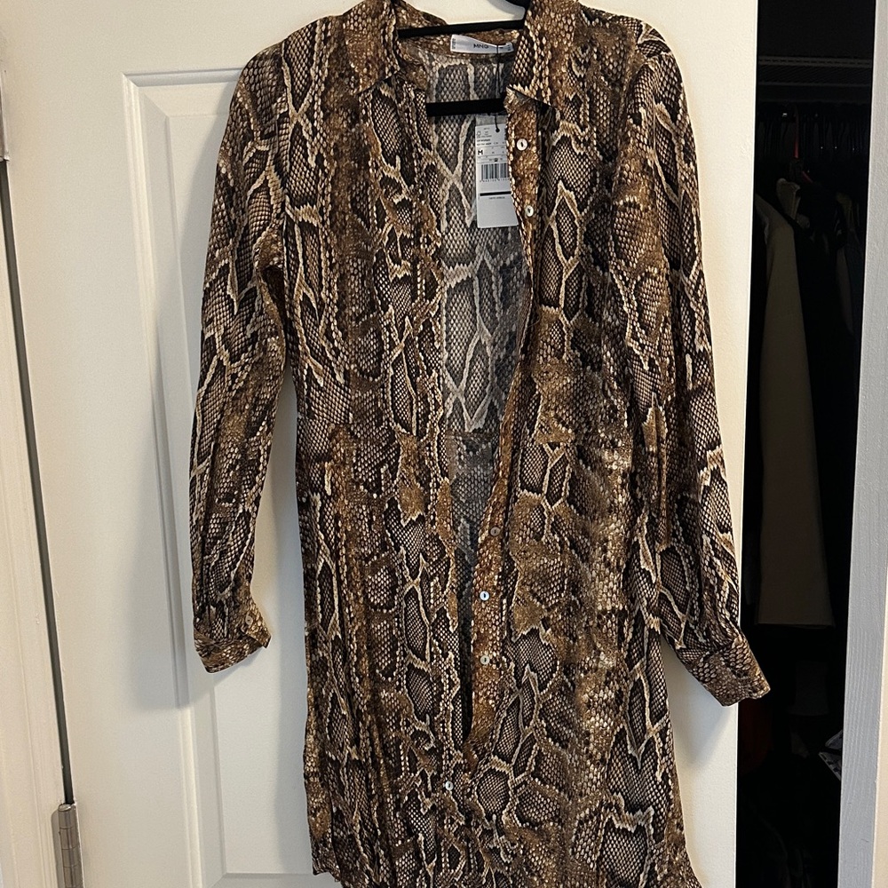 Mango Brown Snake Print Shirt Dress